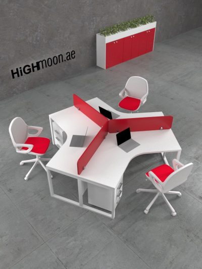white and china red workstation