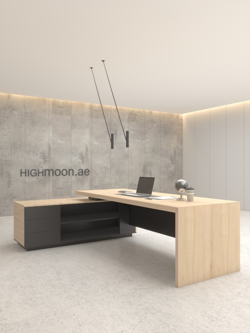 Smart Ash Light executive desk with black panel