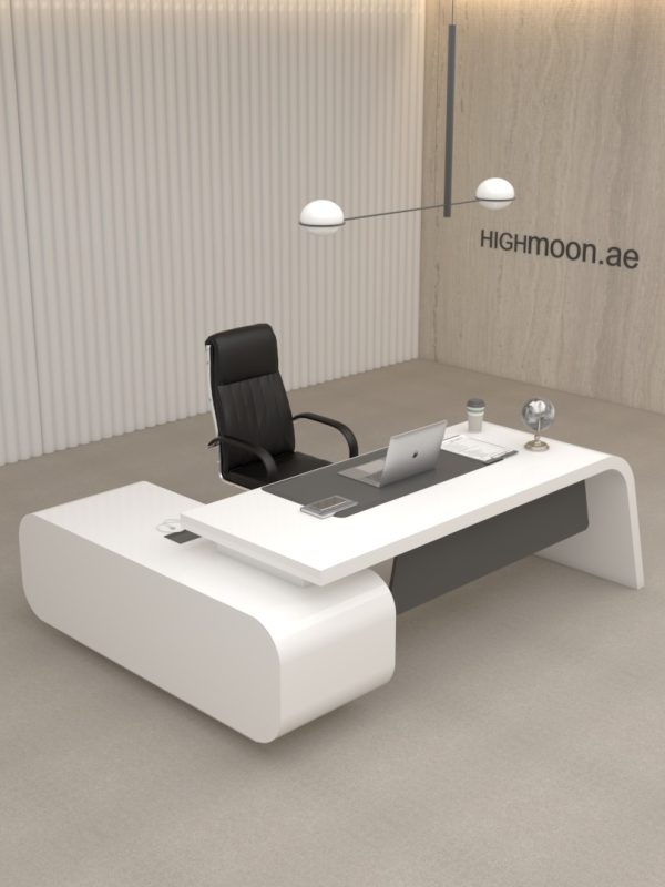 quad l shaped black and white executive desk