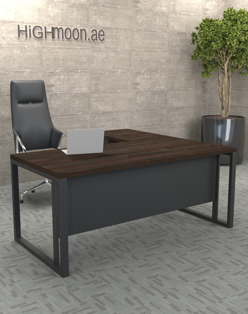 Black - Brown Thermo oak executive desk with black leg
