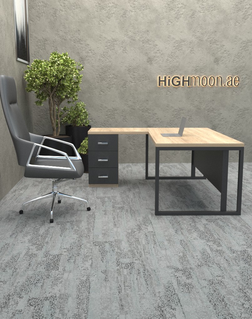 Grey bordolino oak executive desk with black leg