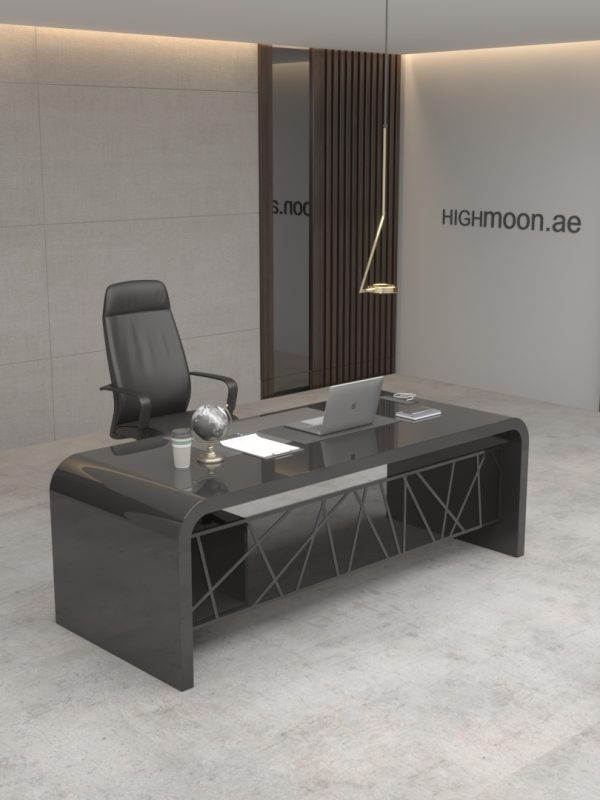 Black With Acrylic Curved Executive Desk