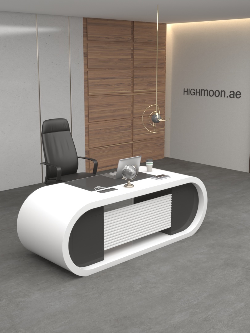 fink curved black and white executive desk