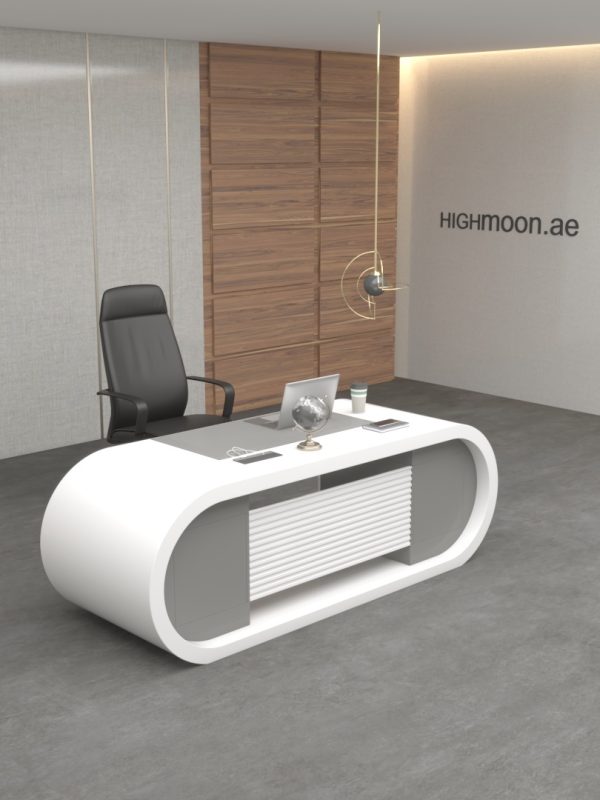 fink curved grey and white executive desk