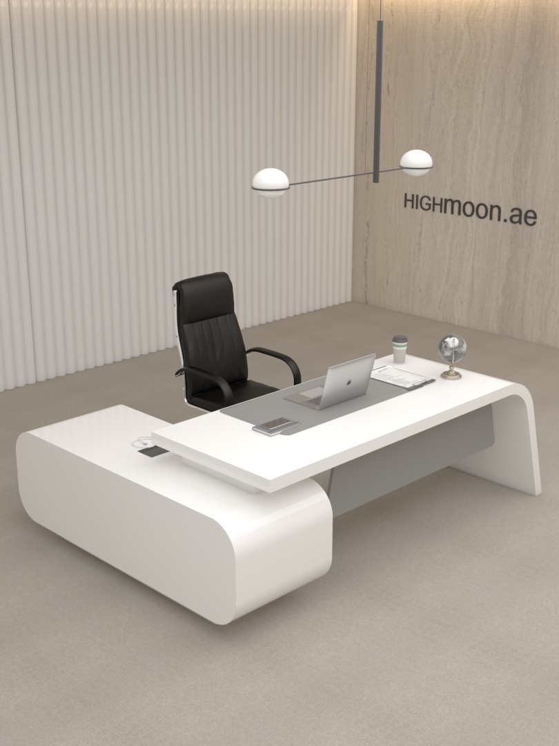 Quad L Shaped White And Grey Executive Desk