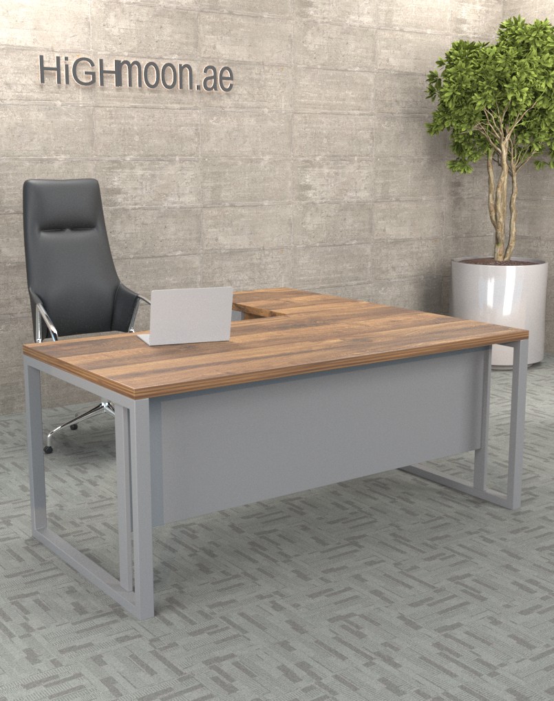 Dark hunton oak executive desk with grey leg