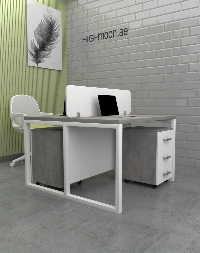 Light Grey Chicago Concrete workstation with white legs