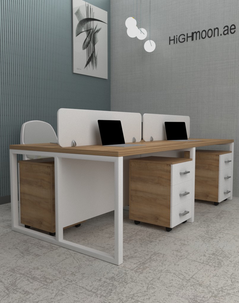 Natural Dijon walnut workstation with white legs