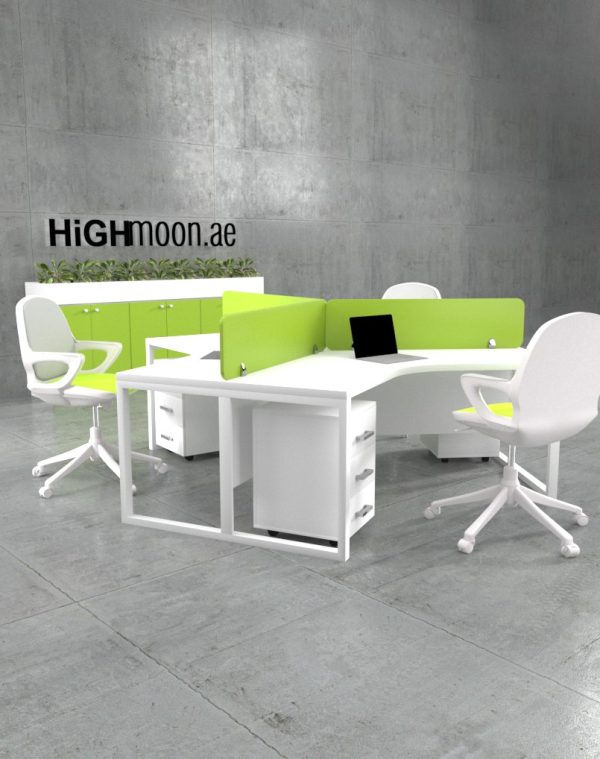 white and green workstation