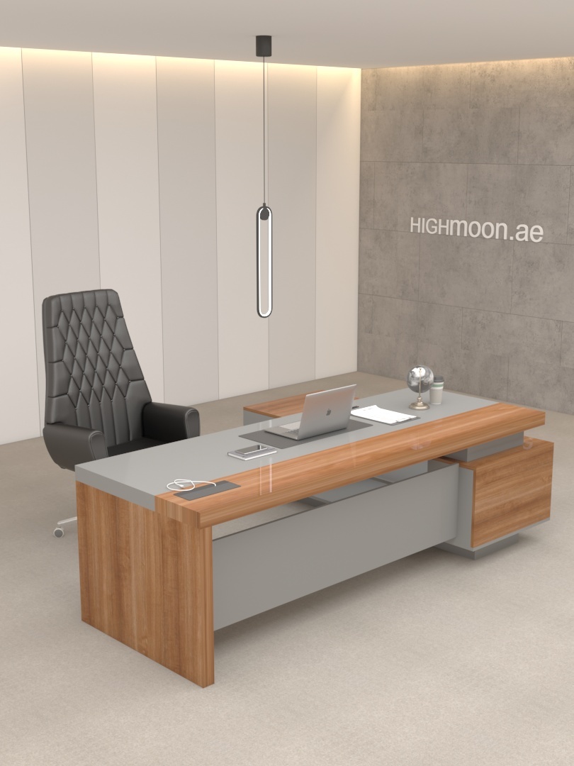 timor teak executive desk with black panel