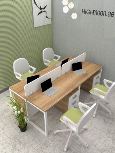 Natural Pacific Walnut color workstation with white legs