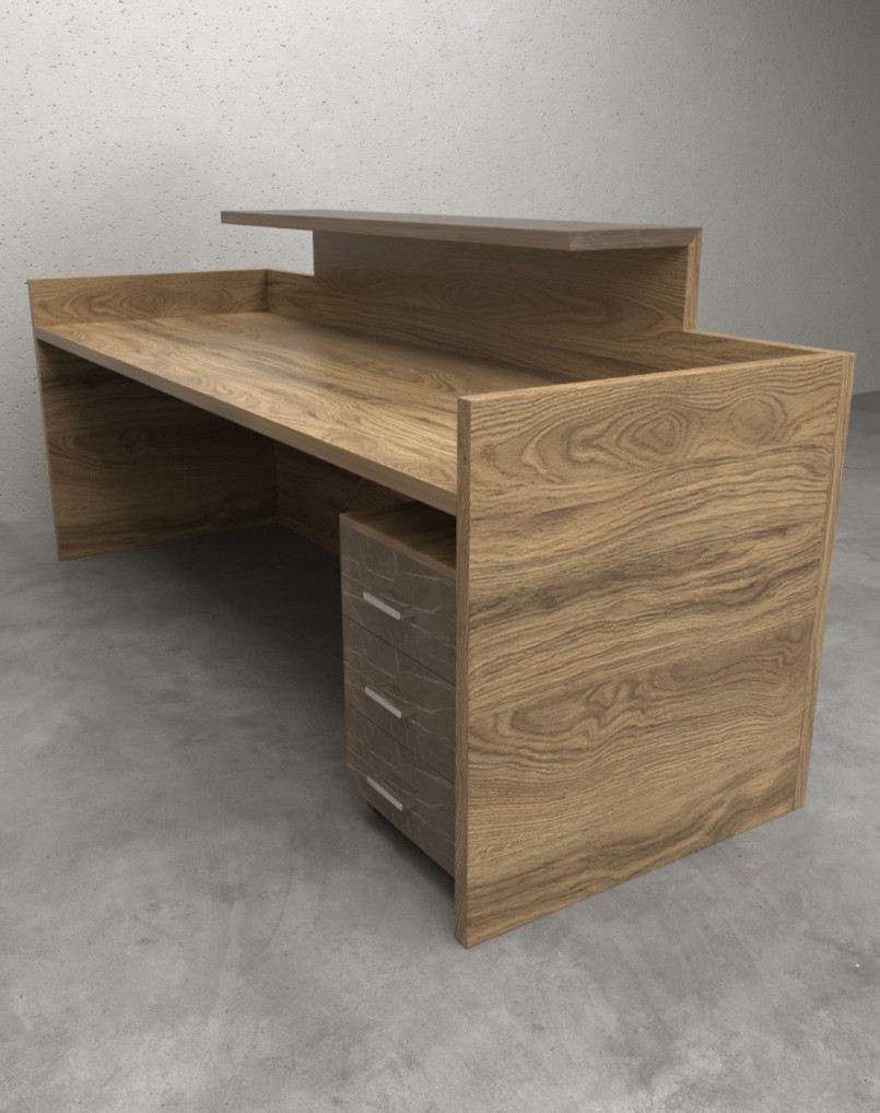 Dark Brown Charlstone Oak Reception Desk Withe grey Marble