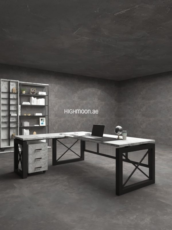 Moon L Shaped Executive Desk With Black Panel