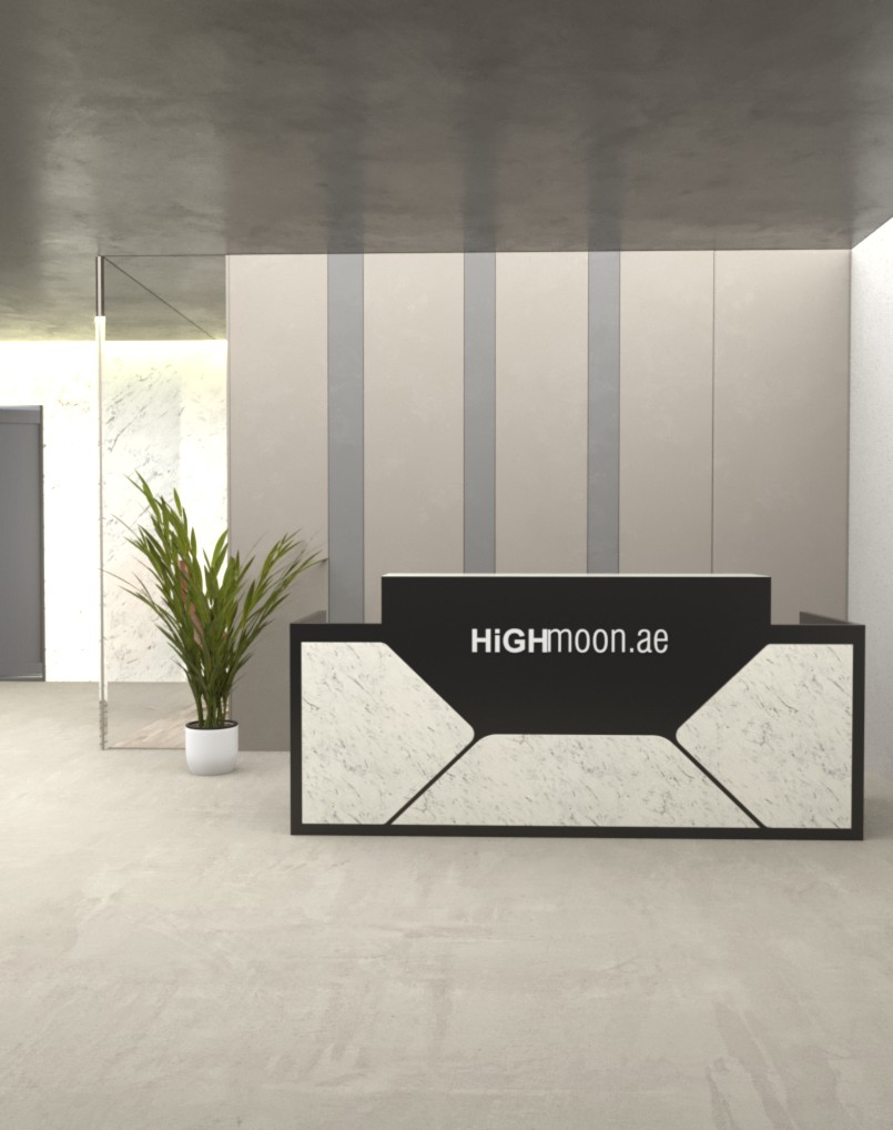 Black body reception desk with white marble panel