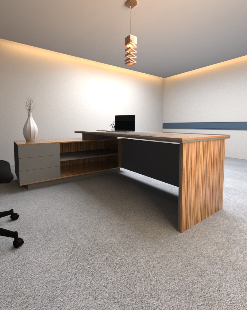 Flat L Shaped Executive Desk With Grey Leg