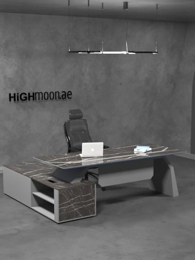 Crystal L Shaped Executive Desk With Grey Leg
