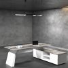 Crystal L Shaped Executive Desk With White Leg