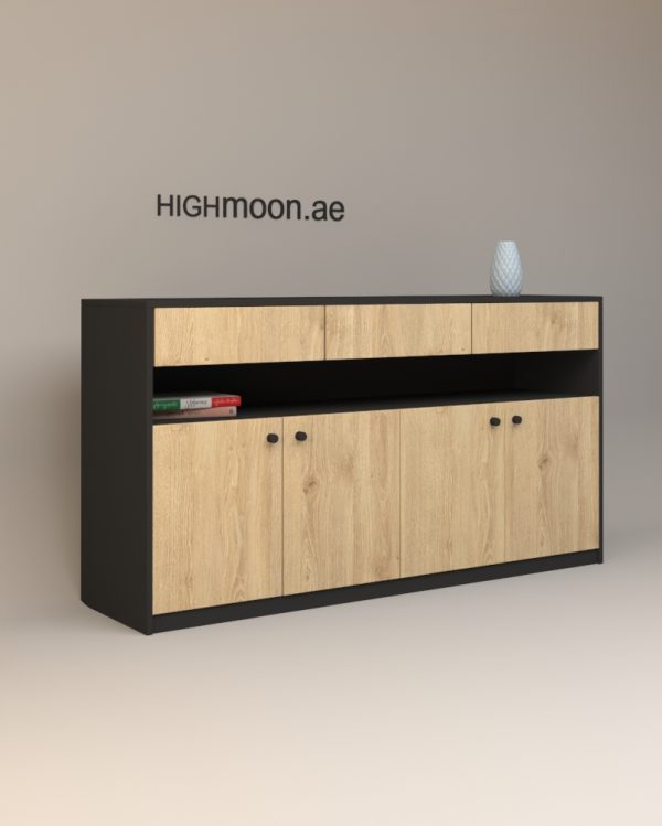 Apple Low Height Long Credenza With Black Body