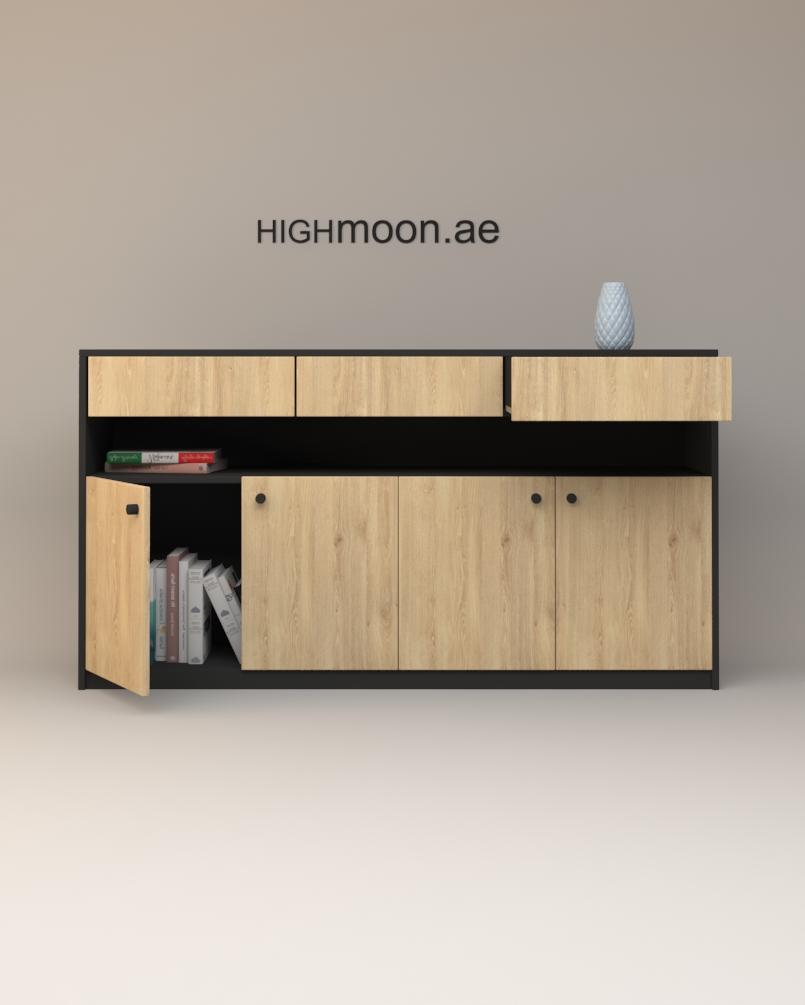 Buy Apple Low Height Long Credenza With Black Body