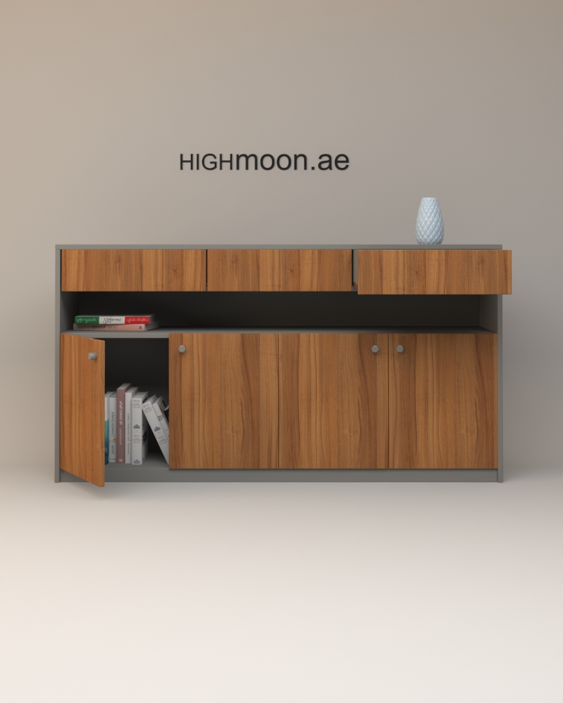 Apple Low Height Long Credenza With Grey Body