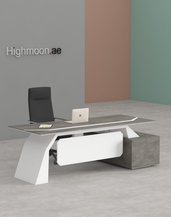 Crystal L Shaped Executive Desk With White Leg