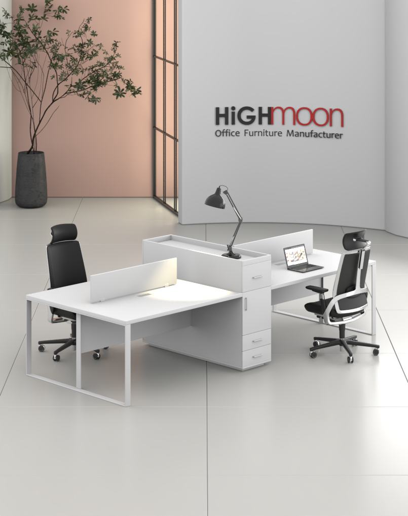 Sync V2 4 Cluster Workstation (White Leg) - Highmoon Office Furniture Sync V2 4 Cluster Workstation (White Leg)