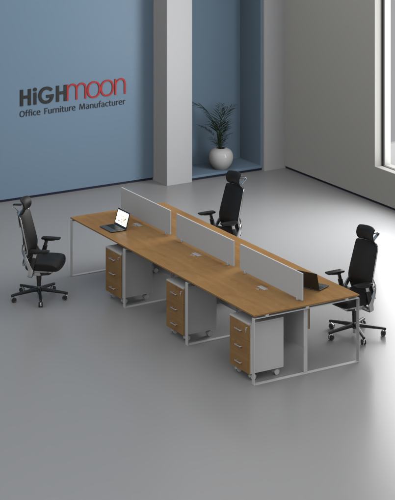 Sync 6 Cluster Workstation (White Leg) Sync Straight Desk (White Leg) - Highmoon Office Furniture Sync 6 Cluster Workstation (White Leg)