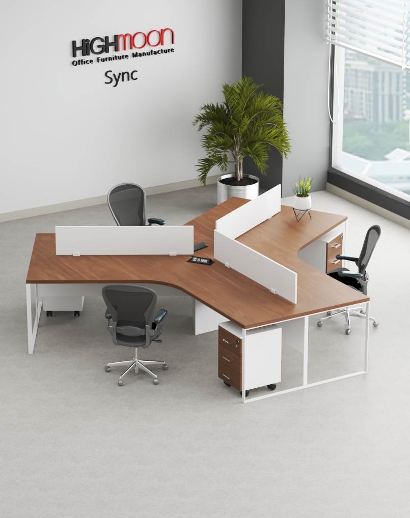 Sync 3 Cluster Workstation (White Leg) - Highmoon Office Furniture Sync 3 Cluster Workstation (WhiteLeg)