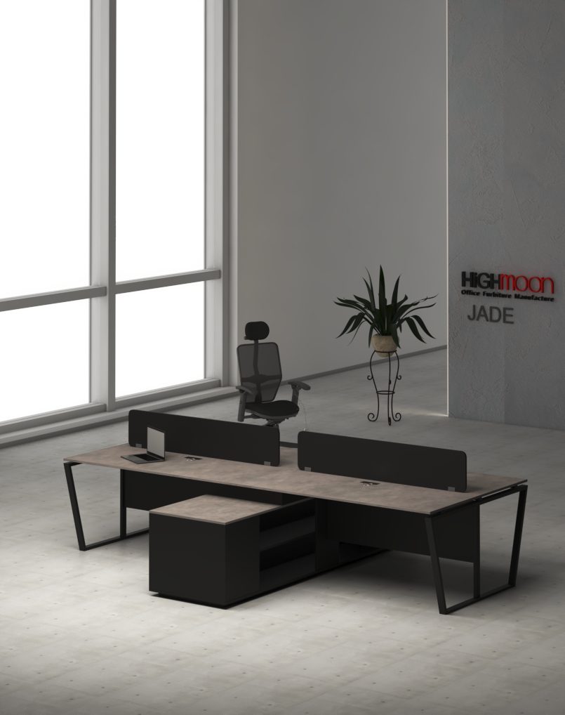 B+Light Grey Chicago Concrete 4 Person Workstation- Highmoon Office Furniture