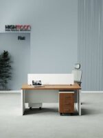 Flat 2 person workstation - Lincoln Walnut Front View