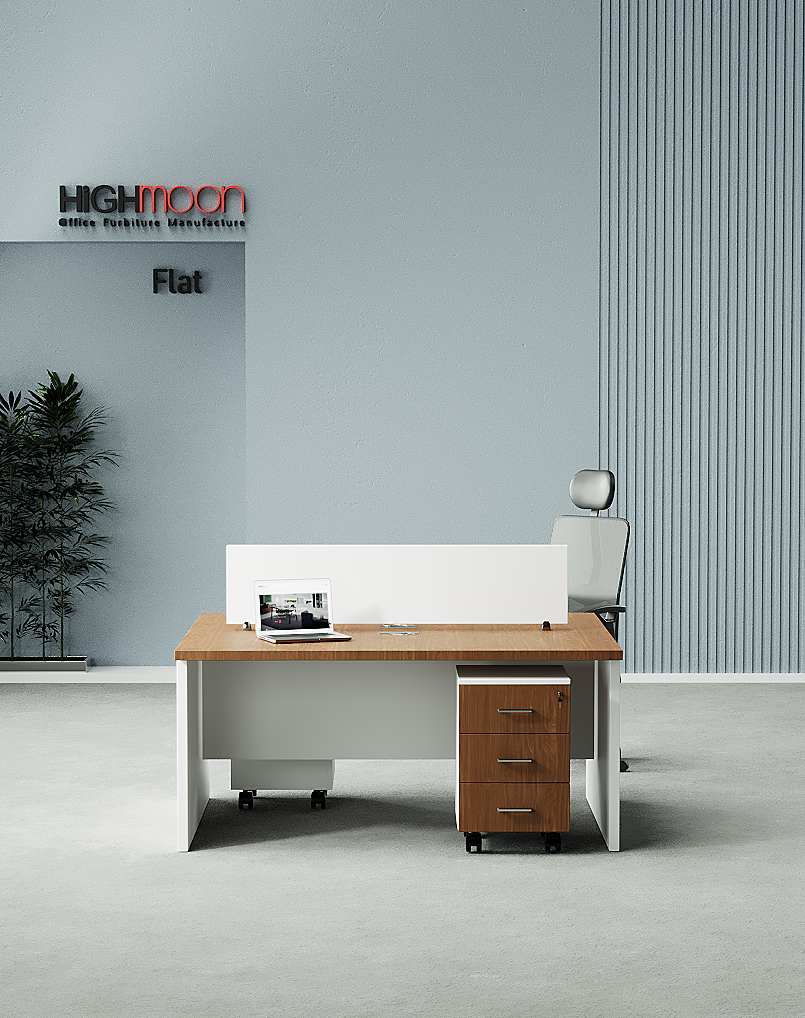 Two-Person Office Setup Flat 2 person workstation - Lincoln Walnut Front View